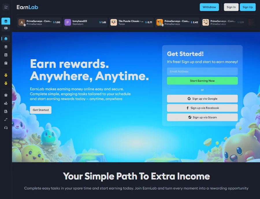 EarnLab homepage signup screen