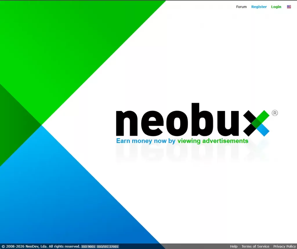 NeoBucks.com homepage signup screen